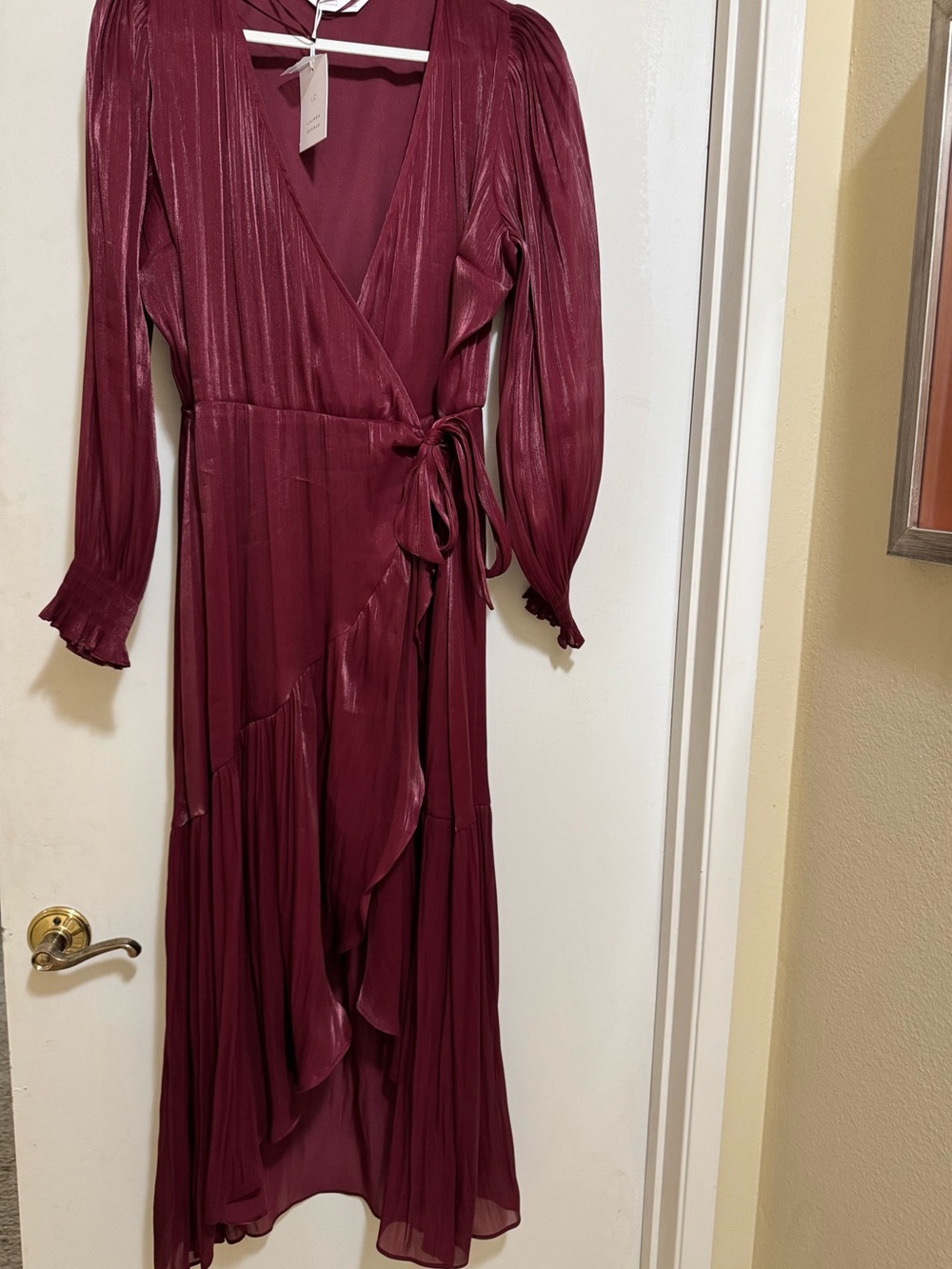LC Lauren Conrad Burgundy Wrap High-Low Ruffle Midi Dress
